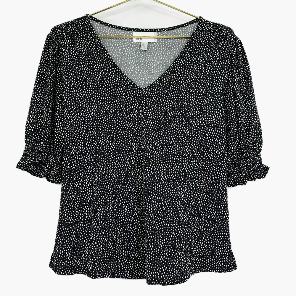 Nordstrom Rack Black White Dot Print V-Neck Puff Sleeve Blouse Women’s XS